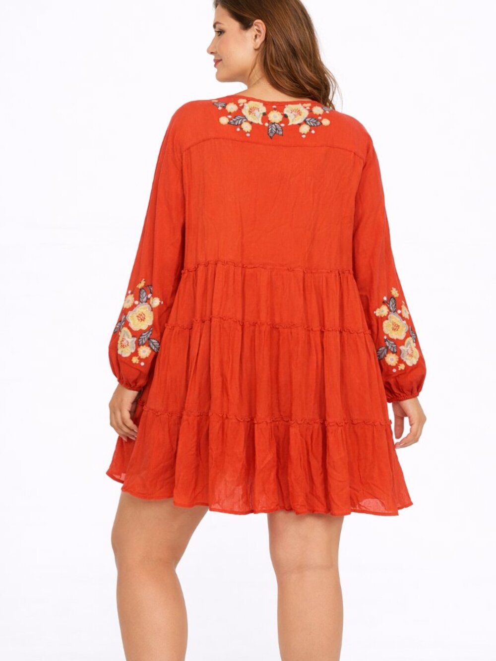 Free People Spell On You Embroidered Babydoll Dress Medium Orange Red Boho - Picture 2 of 7